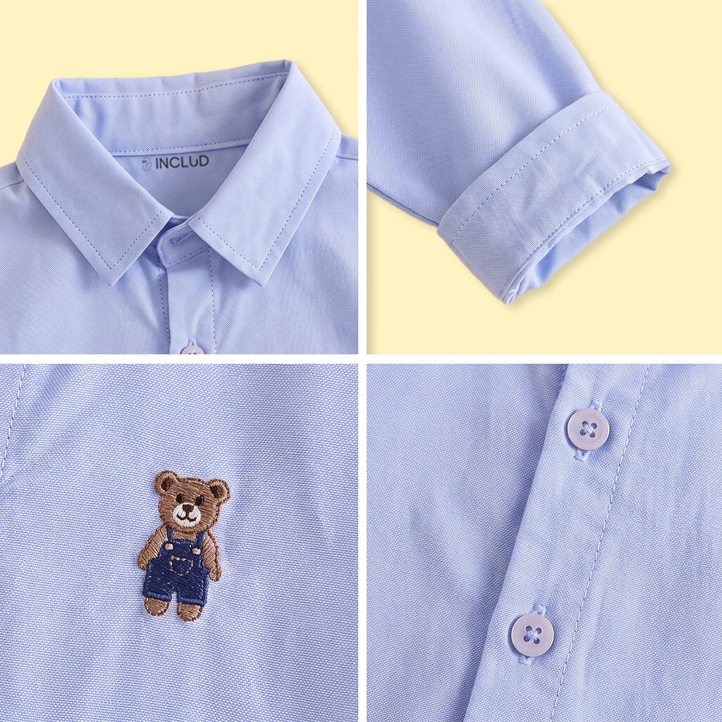 Boys Light Blue Embroidered Long Sleeve Shirt Shirts