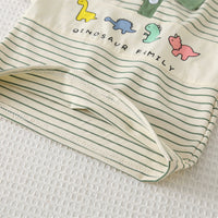 Boys Green Dinosaur Striped Polo T-shirt with Shorts Set Sets