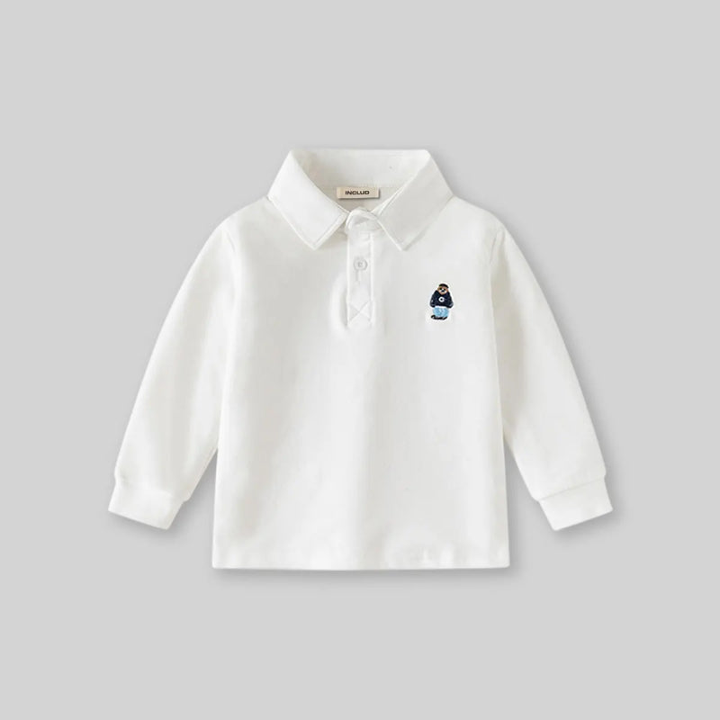 Boys White Long Sleeves Polo T-shirt Tshirts