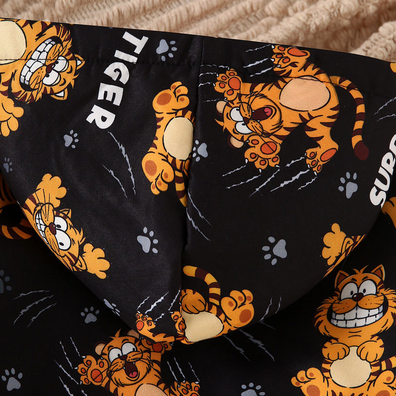 Boys Black Animal Print Hooded Jackets Coats & Jackets