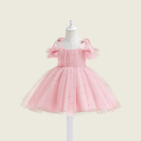 Girls Sleeveless Scattered Bead Party Dress Party Dresses Peach 1-2 Y 