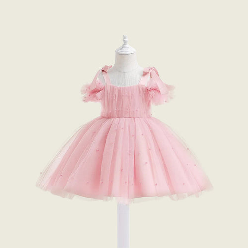 Girls Sleeveless Scattered Bead Party Dress Party Dresses Peach 1-2 Y 