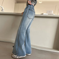 Girls Blue Bow Applique Flared Denim Jeans Pants