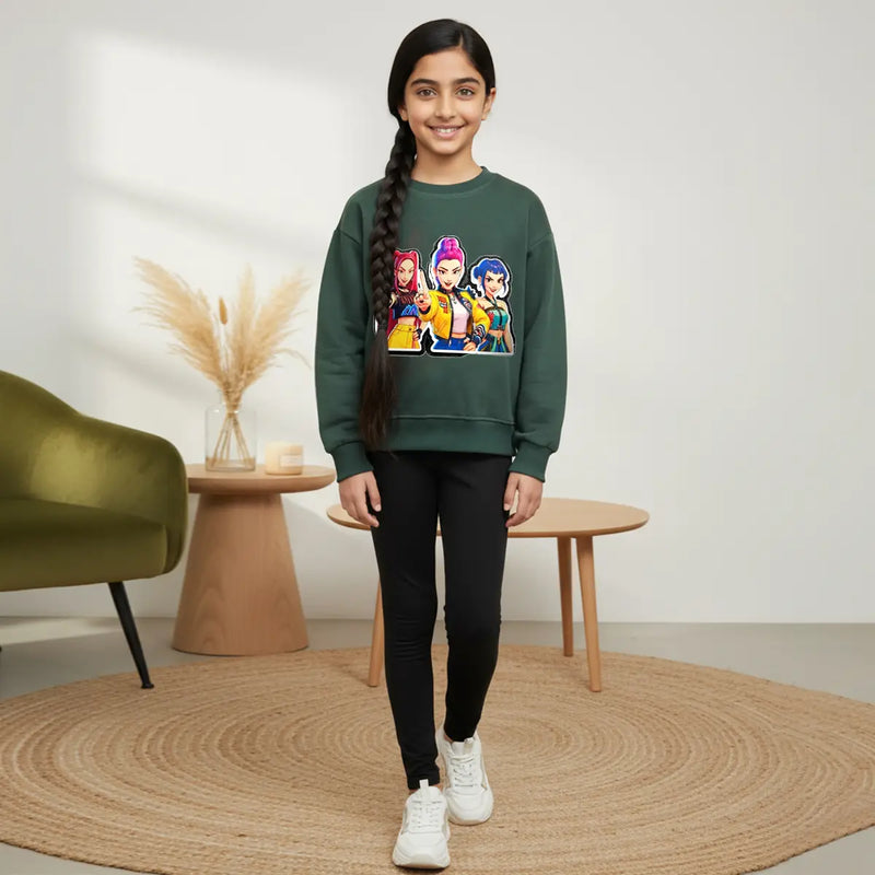 Girls Green K-Pop Graphics Sweatshirt Sweatshirts & Hoodies Green 2-3 Y