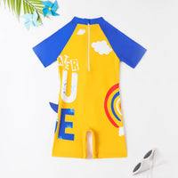 Boys Yellow Dinosaur Cartoon Print Swimwear Bodysuit Beachwear