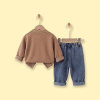 Boys Brown Polo Sweatshirt & Denim Pants Sets Sets