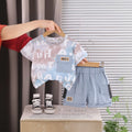 Boys Light Blue Typographic Printed Short Sleeve T-Shirt With Elasticated Shorts Sets 2 pc. Sets Light Blue 1-2 Y