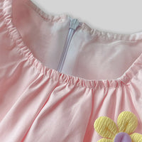 Girls Light Pink Flowers Applique Sleeveless Balloon Dress Casual Dresses