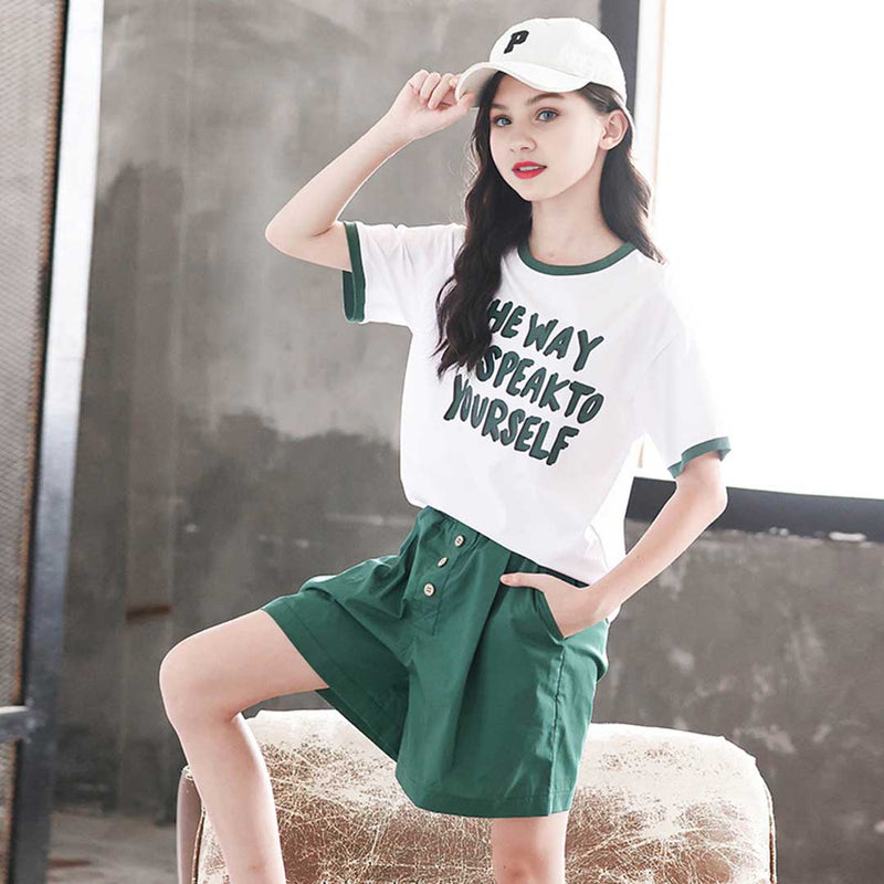 Girls Short Sleeve Typography Print T-Shirt With Shorts Set 2 pc. Sets   