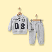 Boys Light Grey Alphanumeric Print Polo Sweatshirt & Joggers Sets 2 pc. Sets Light Grey 1-2 Y