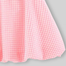 Girls Pink Checked Embroidered Ruffle Collar Sleeveless A-line Dress Casual Dresses
