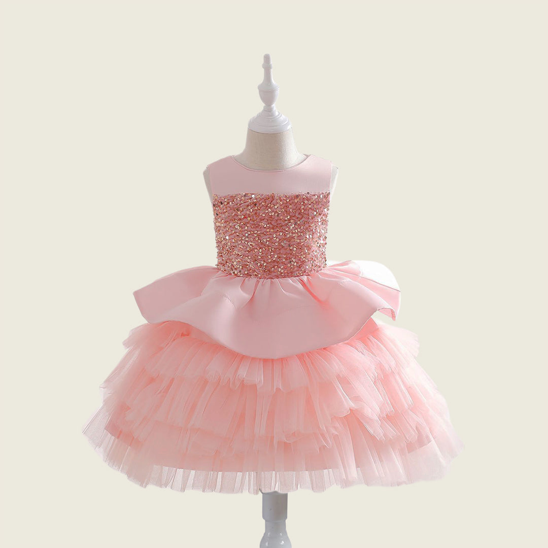 Girls Sequins Embellished Fit & Flare Party Wear Dress Party Dresses Pink 4-5 Y 