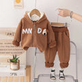 Boys Brown Letters Embroidered Fleece Hooded Zipper Jacket With Jogger Co-ord Sets Sets Brown 1-2 Y