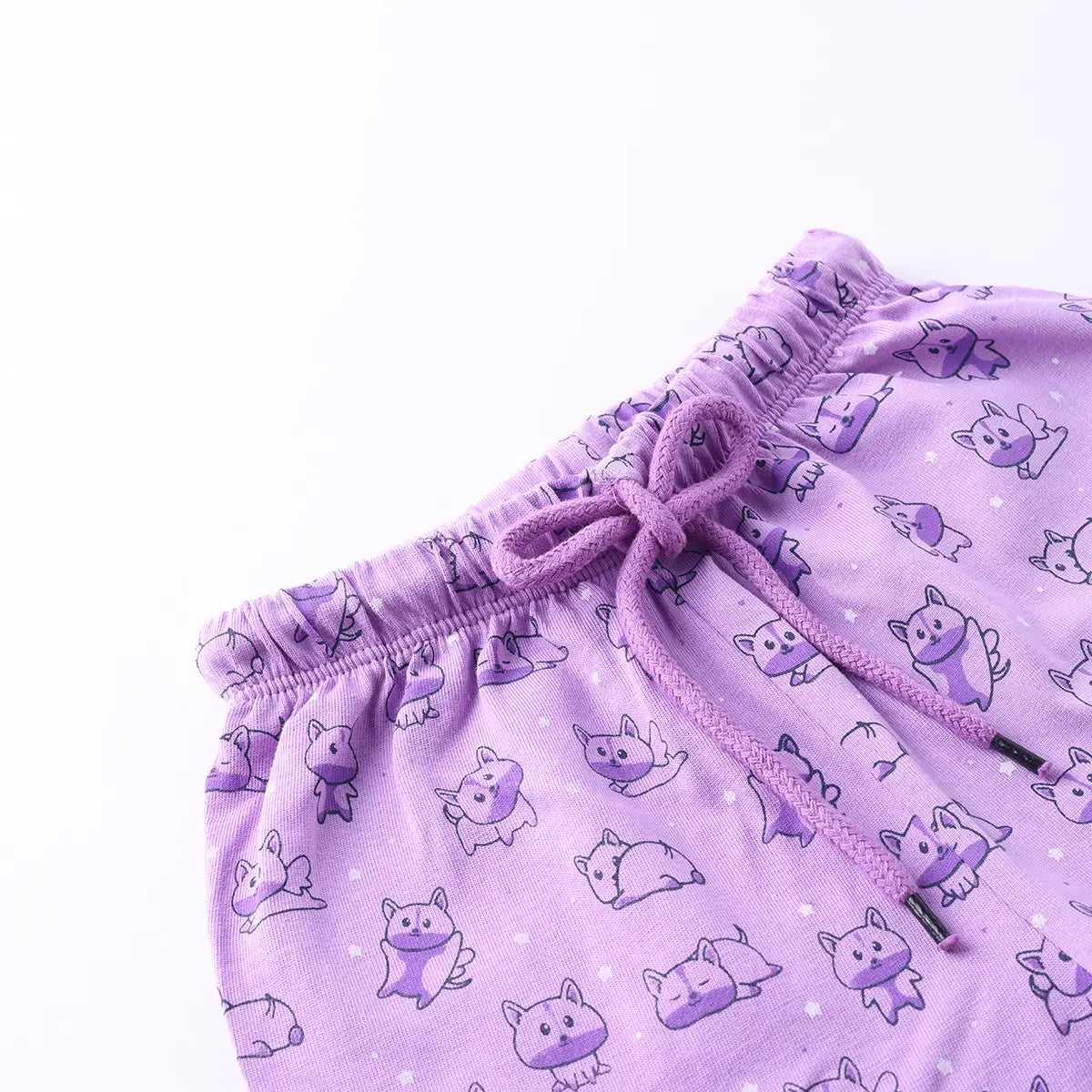 Girls Lilac Animal Graphic Short Sleeve Top With Printed Shorts Sets Sets