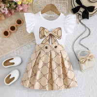 Girls White Bow Printed Top With Skirt Sets Sets White 2-3 Y