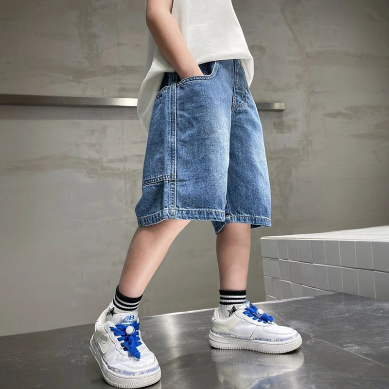 Boys Blue Stone Washed Loose Fit Denim Shorts Shorts