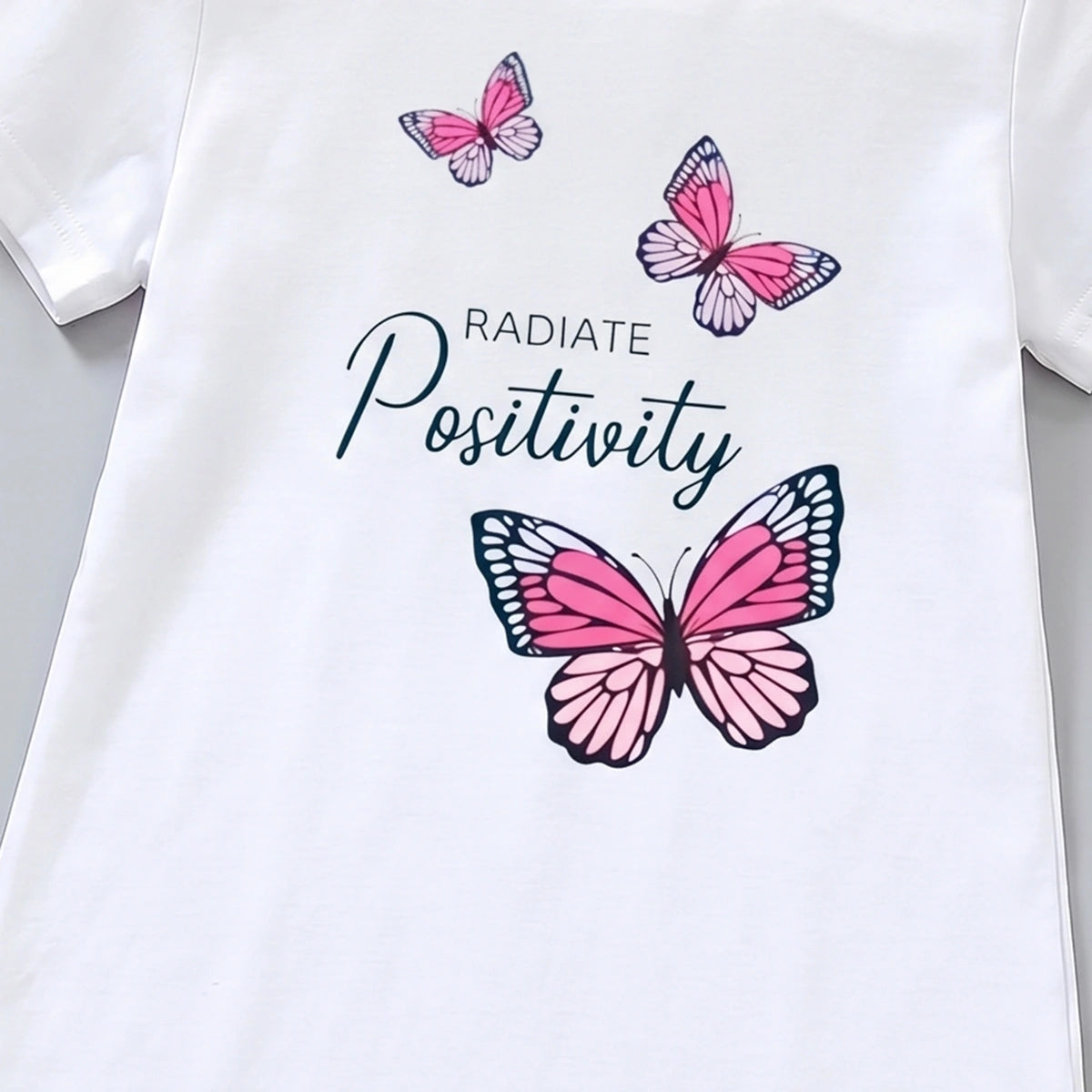 Girls Off White Butterfly Print Short Sleeve T-Shirt Dress Casual Dresses