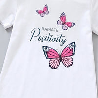 Girls Off White Butterfly Print Short Sleeve T-Shirt Dress Casual Dresses