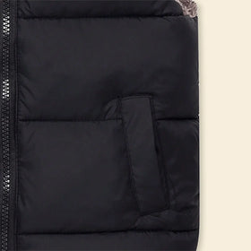Boys Black Sleeveless Hooded Puffer Vest With Faux-fur Trim Coats & Jackets