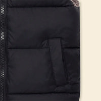 Boys Black Sleeveless Hooded Puffer Vest With Faux-fur Trim Coats & Jackets