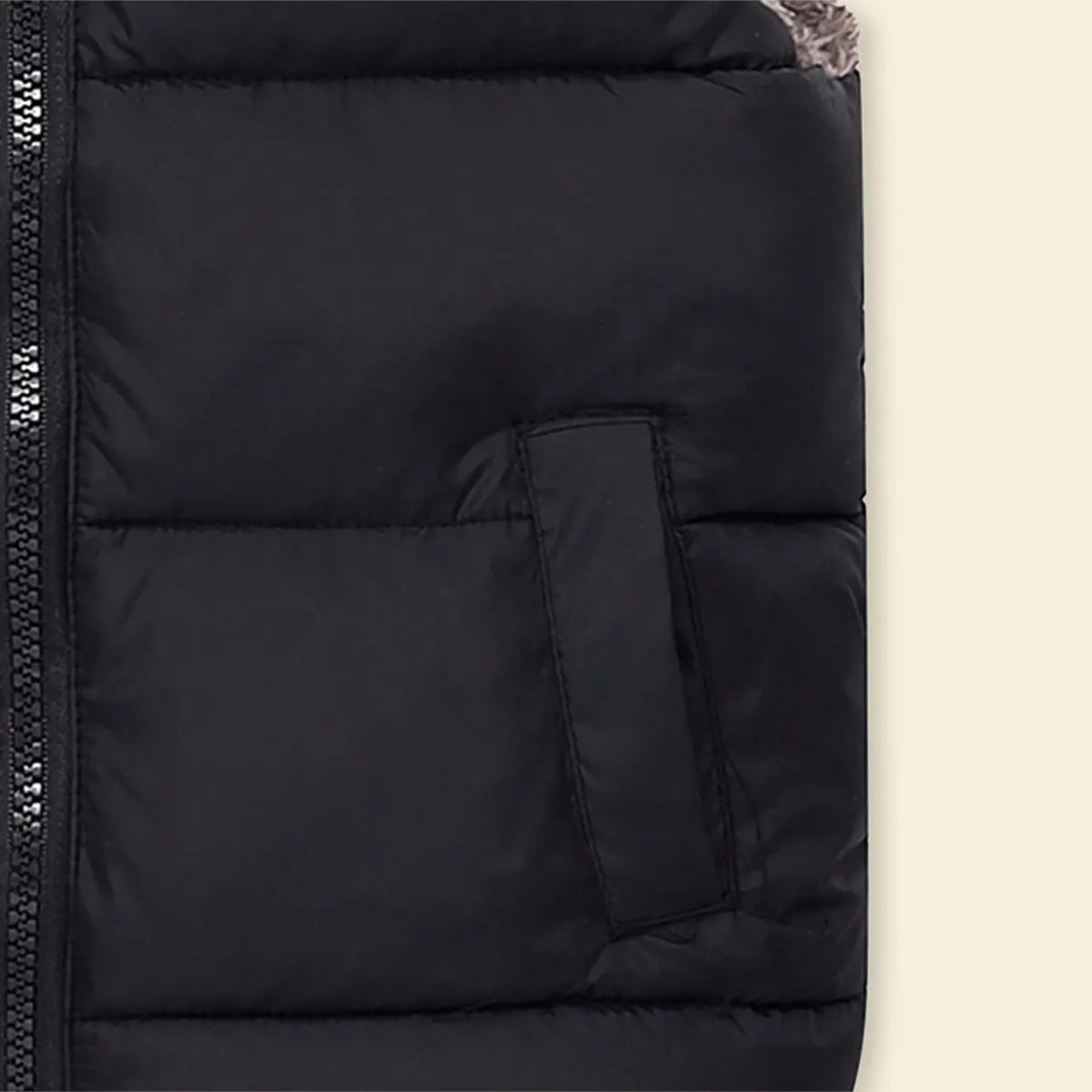 Boys Black Sleeveless Hooded Puffer Vest With Faux-fur Trim Coats & Jackets
