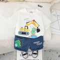 Boys White Excavator Printed T-Shirt With Denim Shorts Set 2 pc. Sets White 1-2 Y