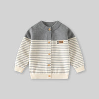 Boys Grey Cardigan With Self Design Stripe Patterns Sweaters & Cardigans