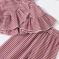 Girls Burgundy Checked Sleeveless Top With Pants Co-ord Sets Sets