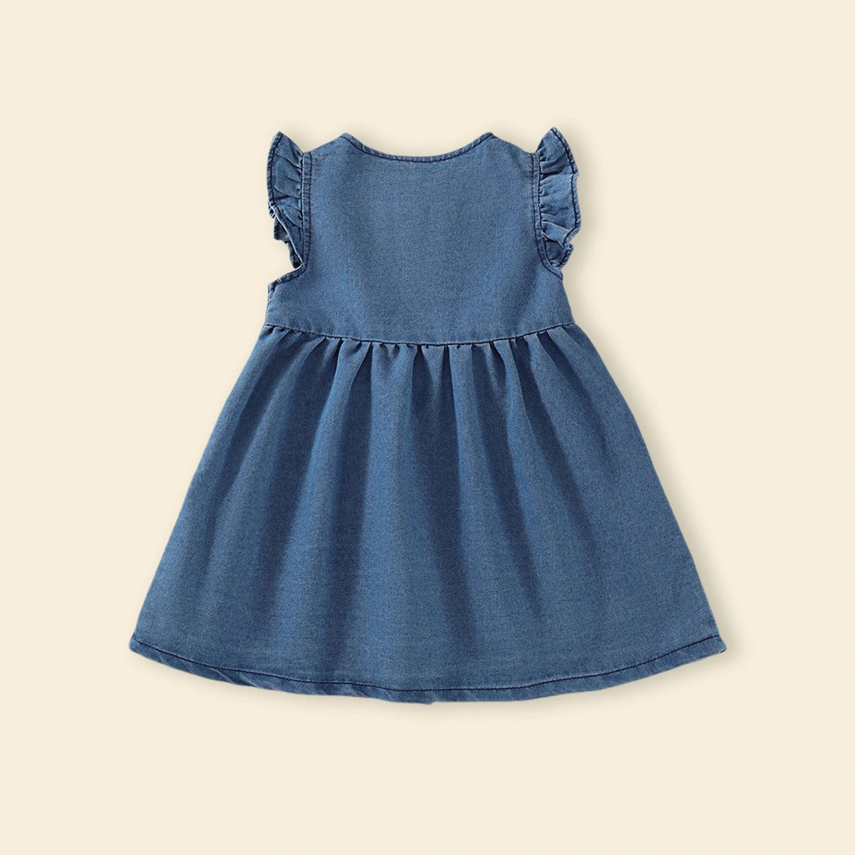 Girls Blue Flutter Sleeve Light Wash Denim A-Line Dress Casual Dresses