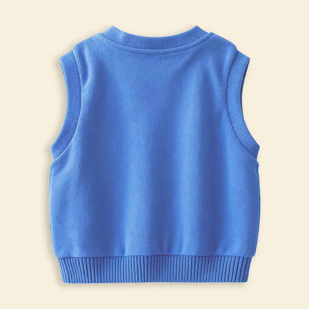 Boys Light Blue Self-Design Sleeveless Knitted Cardigan Sweaters & Cardigans