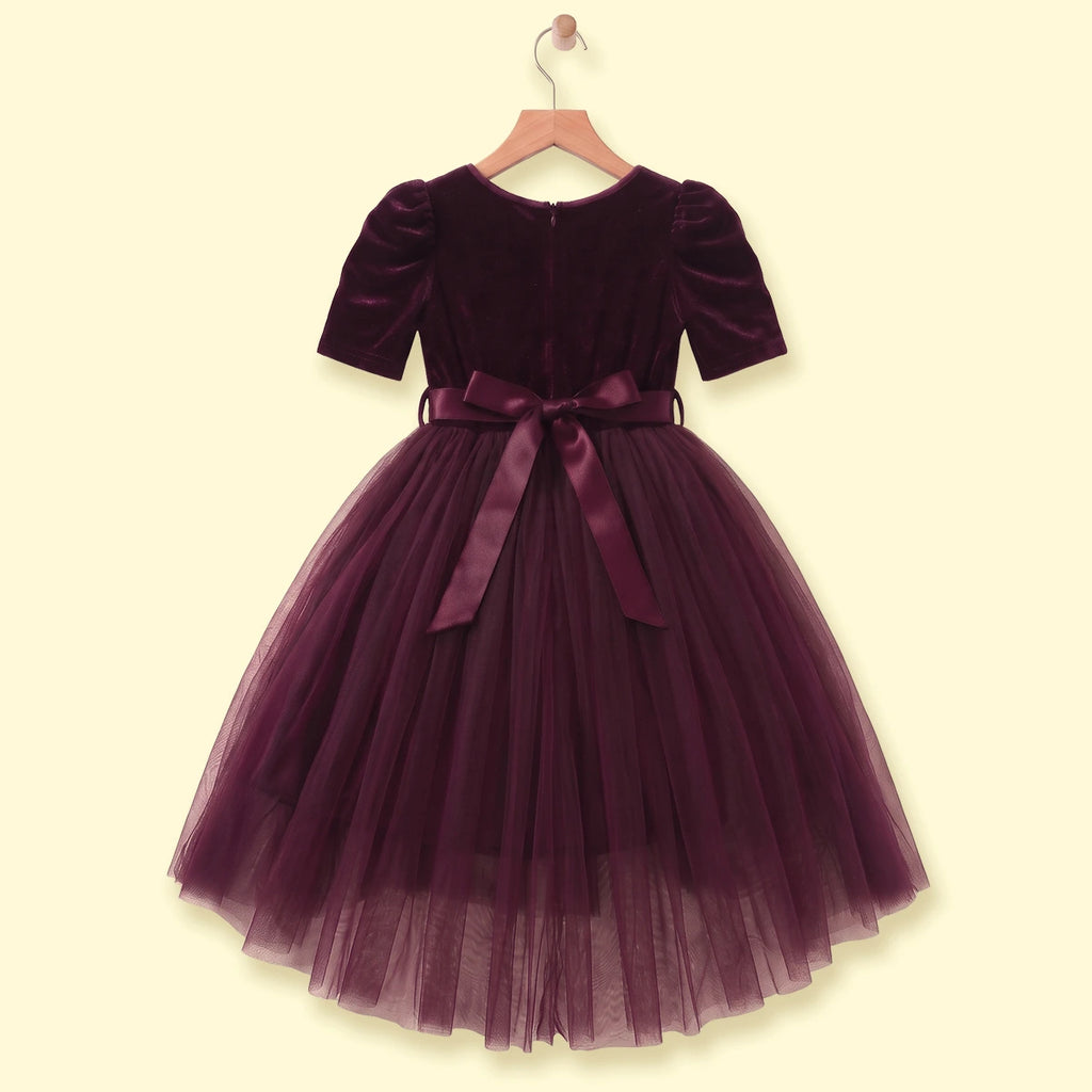 Girls Purple Solid High-Low Party Dress Party Dresses