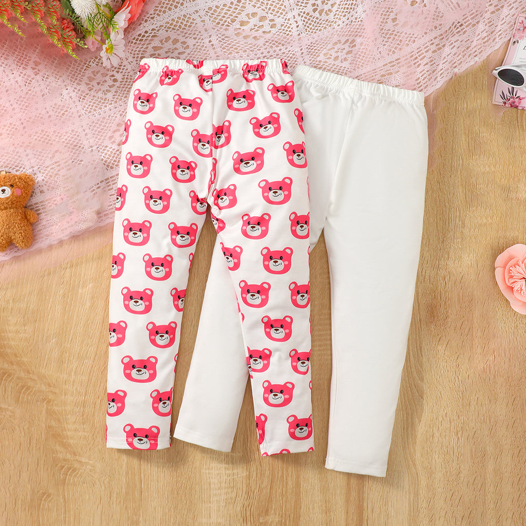 Girls White Printed Legging ( Pack Of 2) Leggings & Tights
