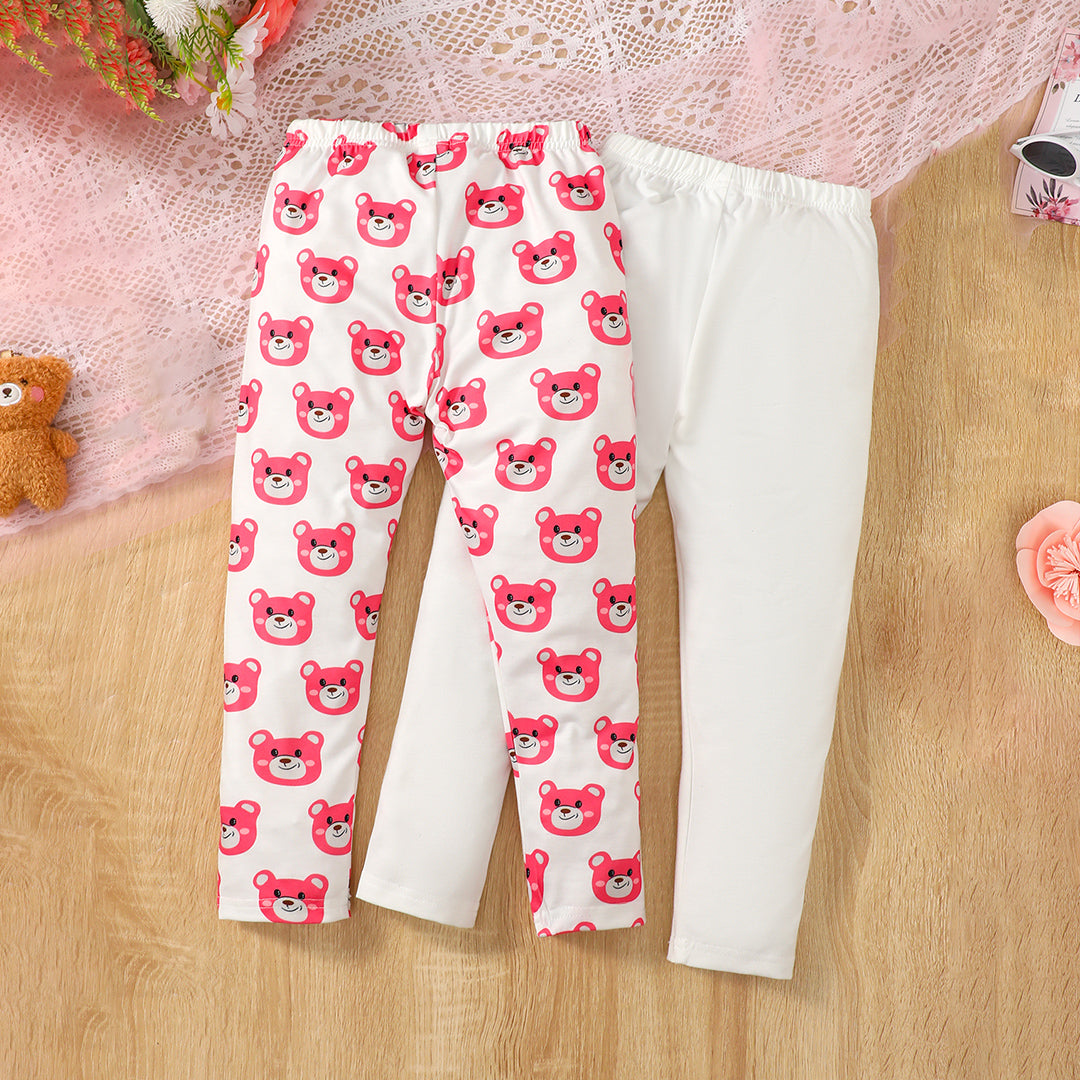 Girls White Printed Legging ( Pack Of 2) Leggings & Tights