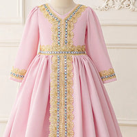 Girls Pink Embellished Fit & Flare Dress With Long Sleeves Casual Dresses