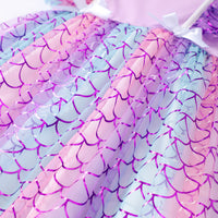 Girls Purple Mermaids Printed Square Neck Dress Casual Dresses