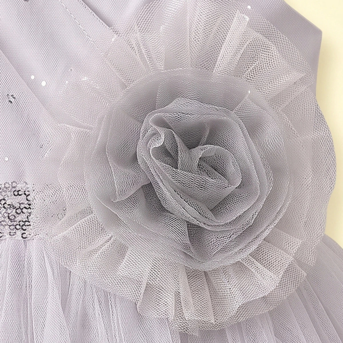 Girls Light Grey Floral Applique Sleeveless Fit & Flare Dress Party Dresses