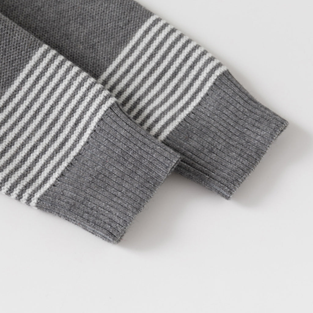 Boys Grey Zipper Cardigan With Self-Design Stripe Patterns Sweaters & Cardigans
