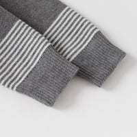 Boys Grey Zipper Cardigan With Self-Design Stripe Patterns Sweaters & Cardigans