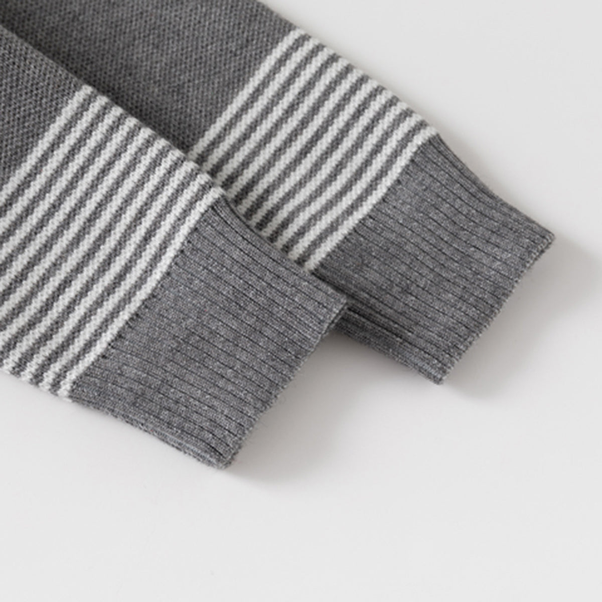 Boys Grey Zipper Cardigan With Self-Design Stripe Patterns Sweaters & Cardigans