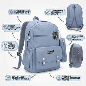 Boys Powder Blue School Backpack with Detachable Side Pouch Trending Accessories