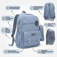 Boys Powder Blue School Backpack with Detachable Side Pouch Trending Accessories