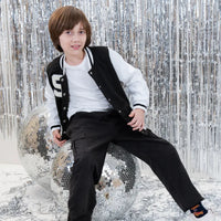 Girls Black Solid S Applique varsity Jacket Coats & Jackets