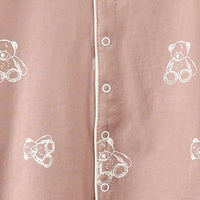 Girls Light Brown Teddy Bear Printed Short Sleeve Shirt With Elasticated Pyjama Sets Sets
