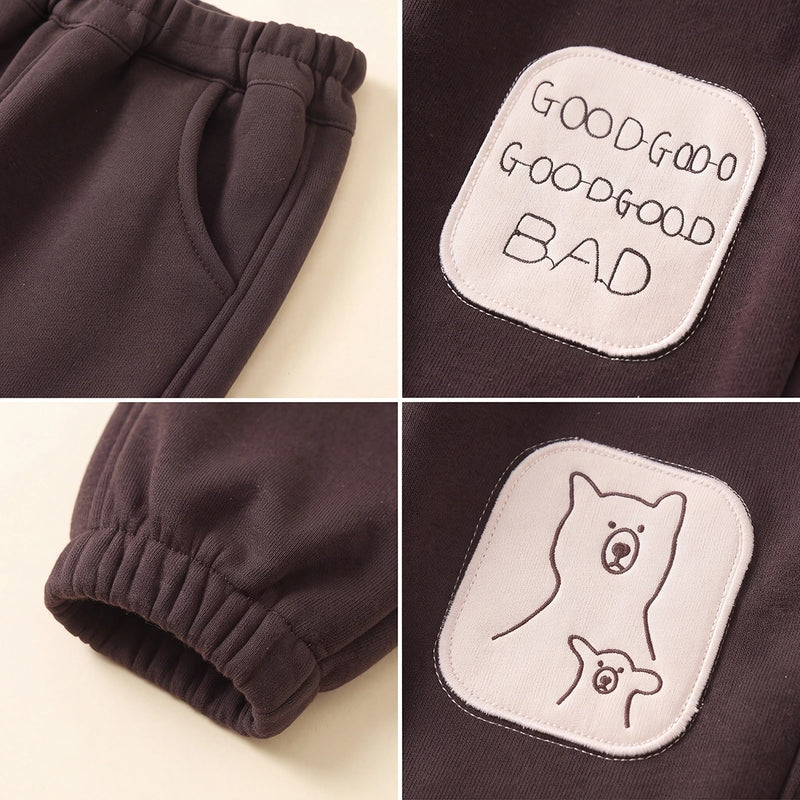 Boys Dark Brown Bear Applique Jogger Joggers