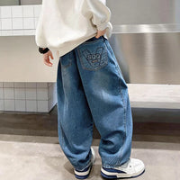 Boys Blue Typographic Baggy Fit Denim Jeans Pants