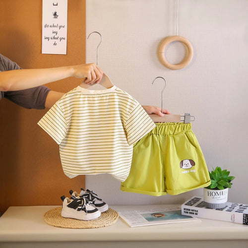 Boys Lime Green Striped Short Sleeve T-Shirt With Shorts Sets 2 pc. Sets