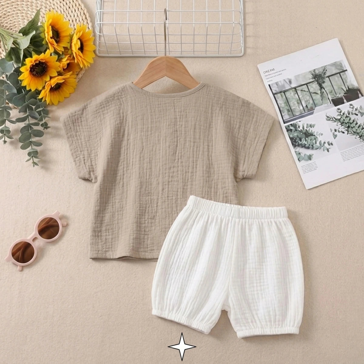 Boys Brown Textured Short Sleeve T-Shirt With Shorts Sets 2 pc. Sets