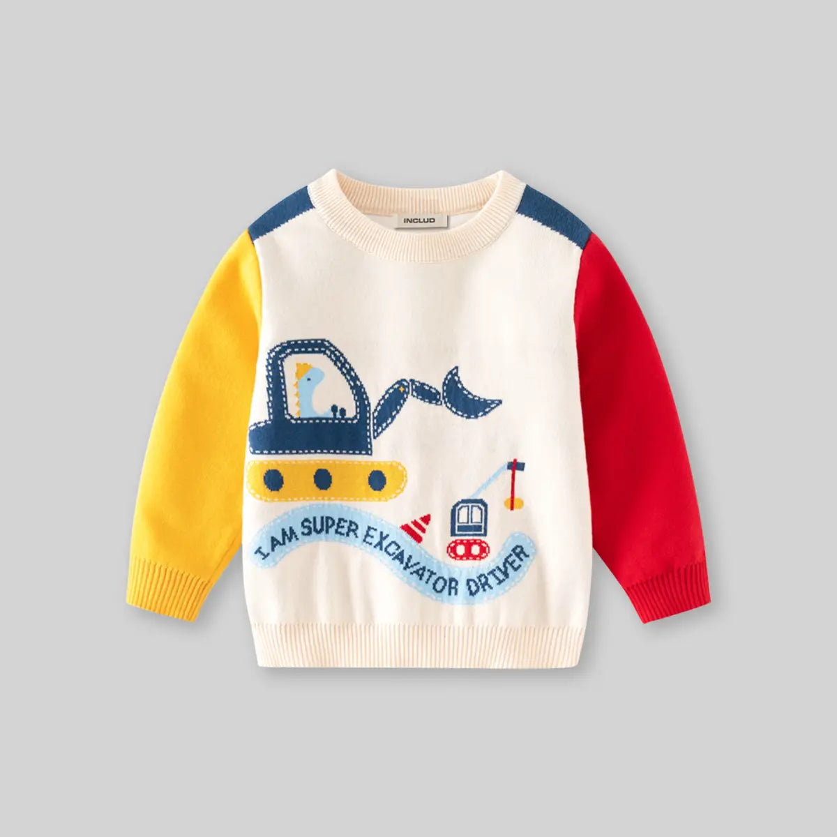 Boys Multicolor Sweater With Self-Design Excavator Theme Sweaters & Cardigans