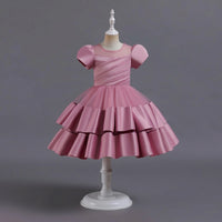 Girls Pink Puff Sleeve Ruffle Layered Party Wear Dress Party Dresses Pink 2-3 Y