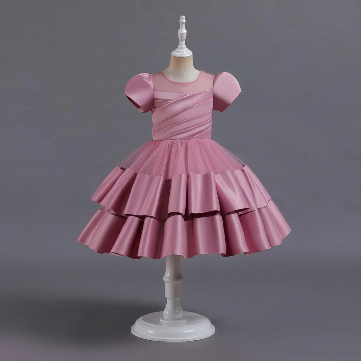 Girls Pink Puff Sleeve Ruffle Layered Party Wear Dress Party Dresses Pink 2-3 Y